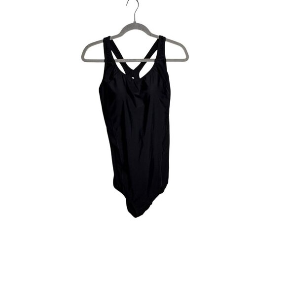Speedo Womens PowerFlex Black Racerback Swimsuit Size 16 Athletic One-Piece - Picture 1 of 4